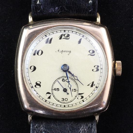 A 1920s? 9ct gold Rolex manual wind wrist watch, retailed by Asprey,